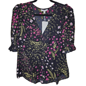 Joie Floral print semi sheer blouse with slight puffed sleeve Size Small…